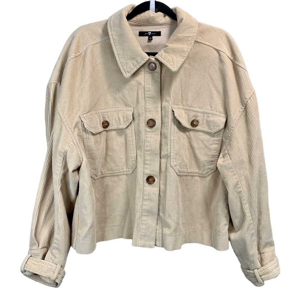 7 for All Mankind Corduroy Oversized Cropped Shirt Jacket - Picture 2 of 6